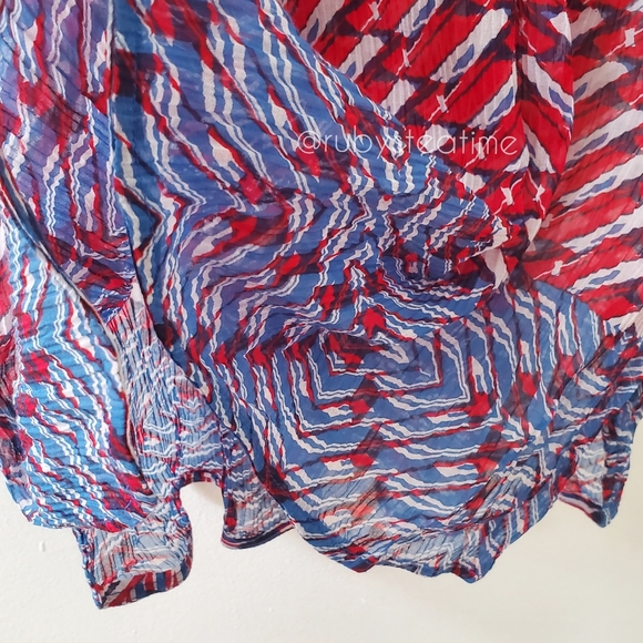 ANTHROPOLOGIE / COREY LYNN CALTER Sheer Silk Caftan Dress, RED WHITE BLUE, NWT - Picture 4 of 8